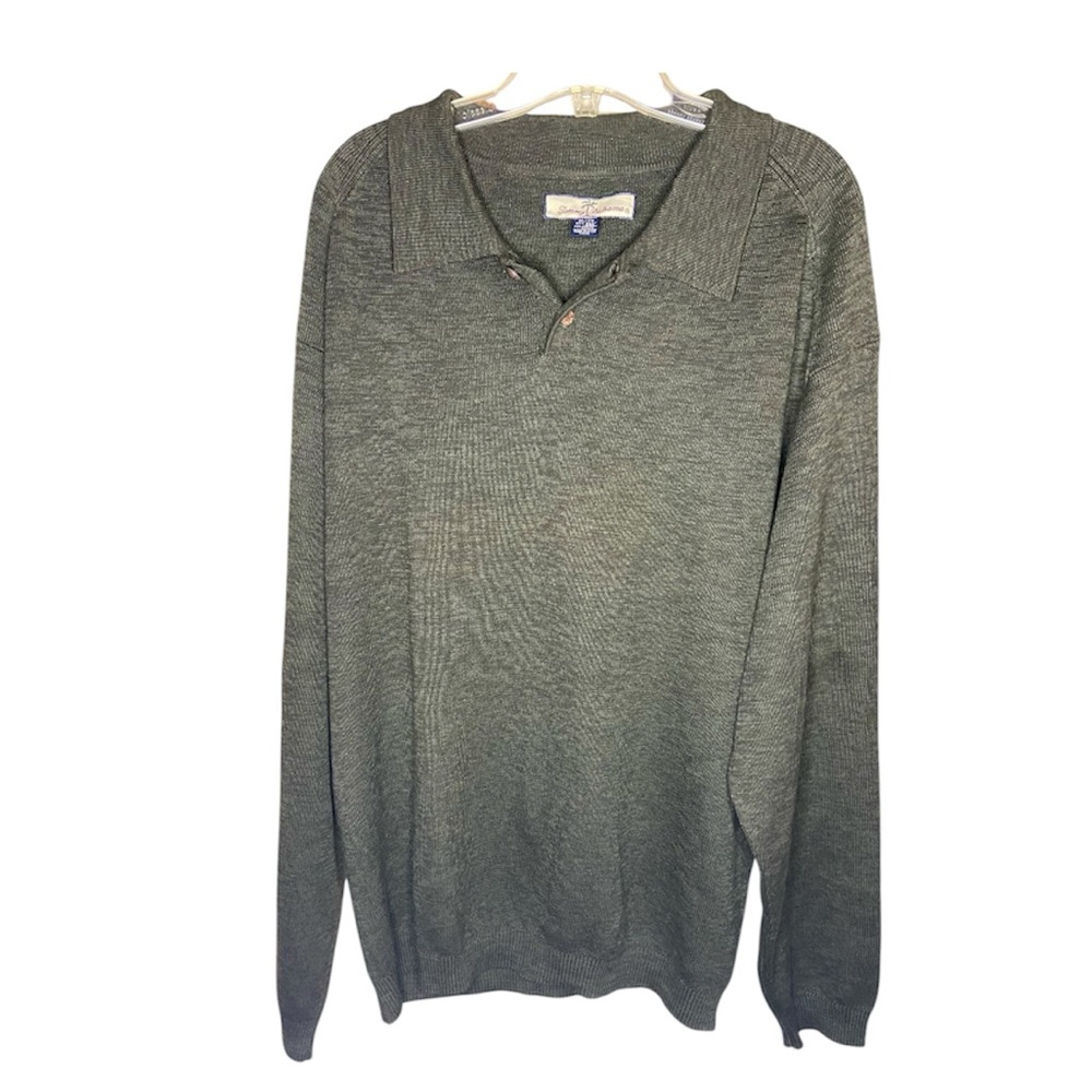 Men’s Tommy Bahama long sleeve polo sweater 2 front buttons, XL khaki green